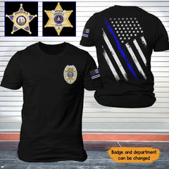 Personalized US Police Badge US Flag Blue Line T-shirt Printed